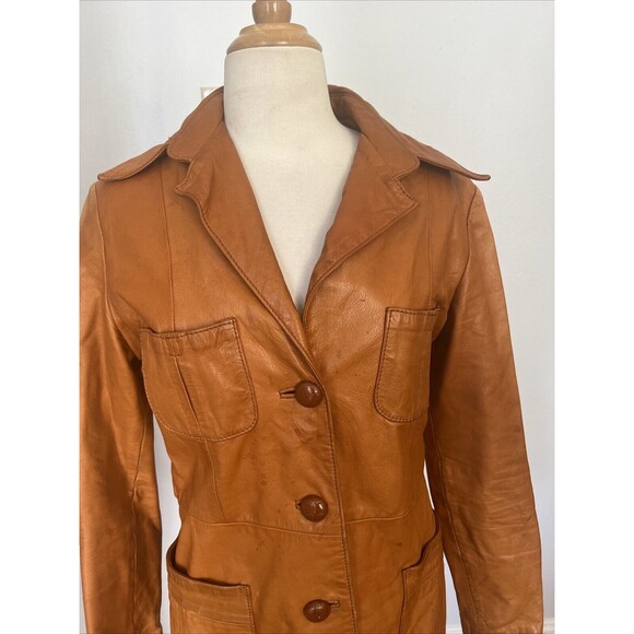 VINTAGE 70'S Crae Caryle San Francisco Leather Three Button Blazer Jacket S - Picture 2 of 15